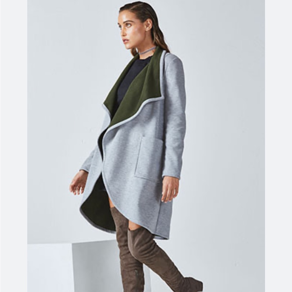 FABLETICS MOSCOW COAT DRAPED CARDIGAN DUSTER GREEN FLEECE GRAY SIZE LG and Tote